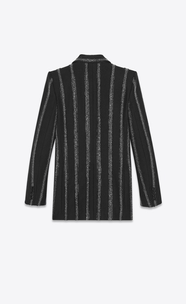 Double breasted blazer in gabardine with wide embroidered stripes